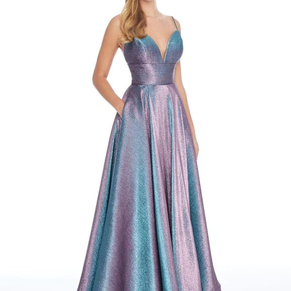 Ashley Lauren Metallic Shimmery A-Line Dress - Picture 4 of 8